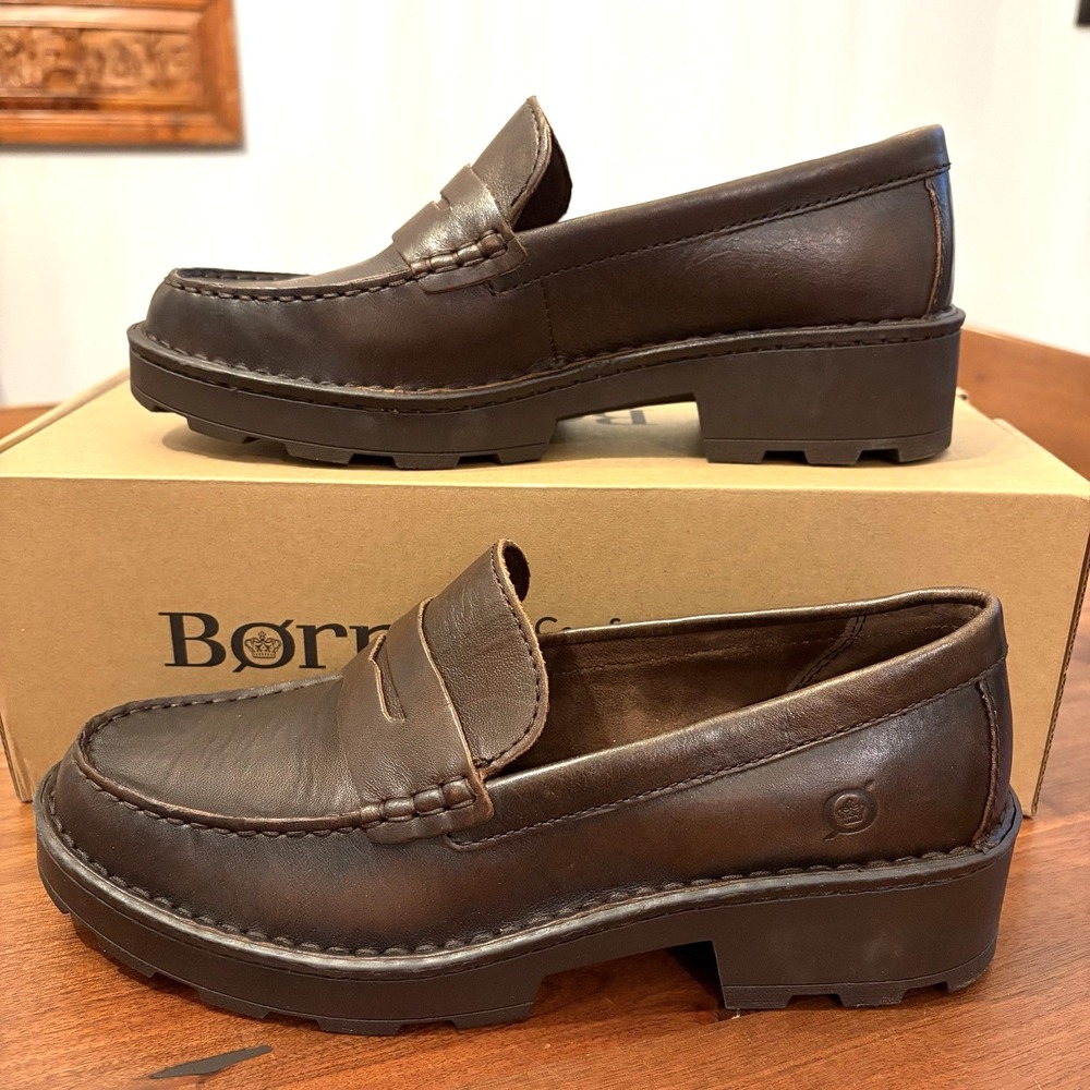 Born Carrera Womens Shoes 8.5 Brown Tan Leather Penny Loafer BR0041792 NEW